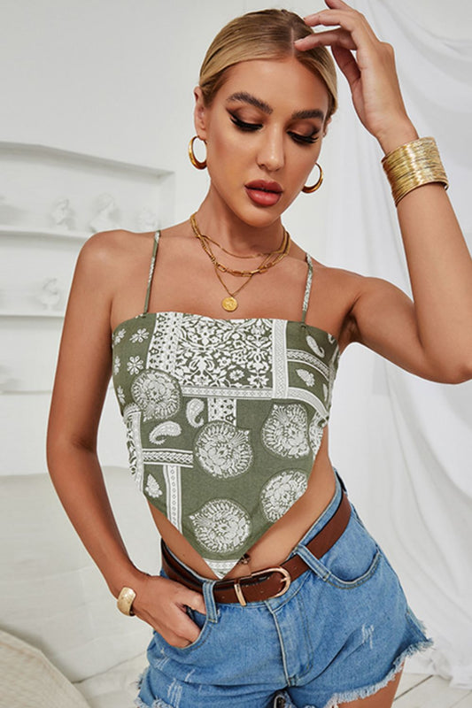 Printed Tie Back Pointed Hem Cami-Teresa&#39;s Fashionista LLC