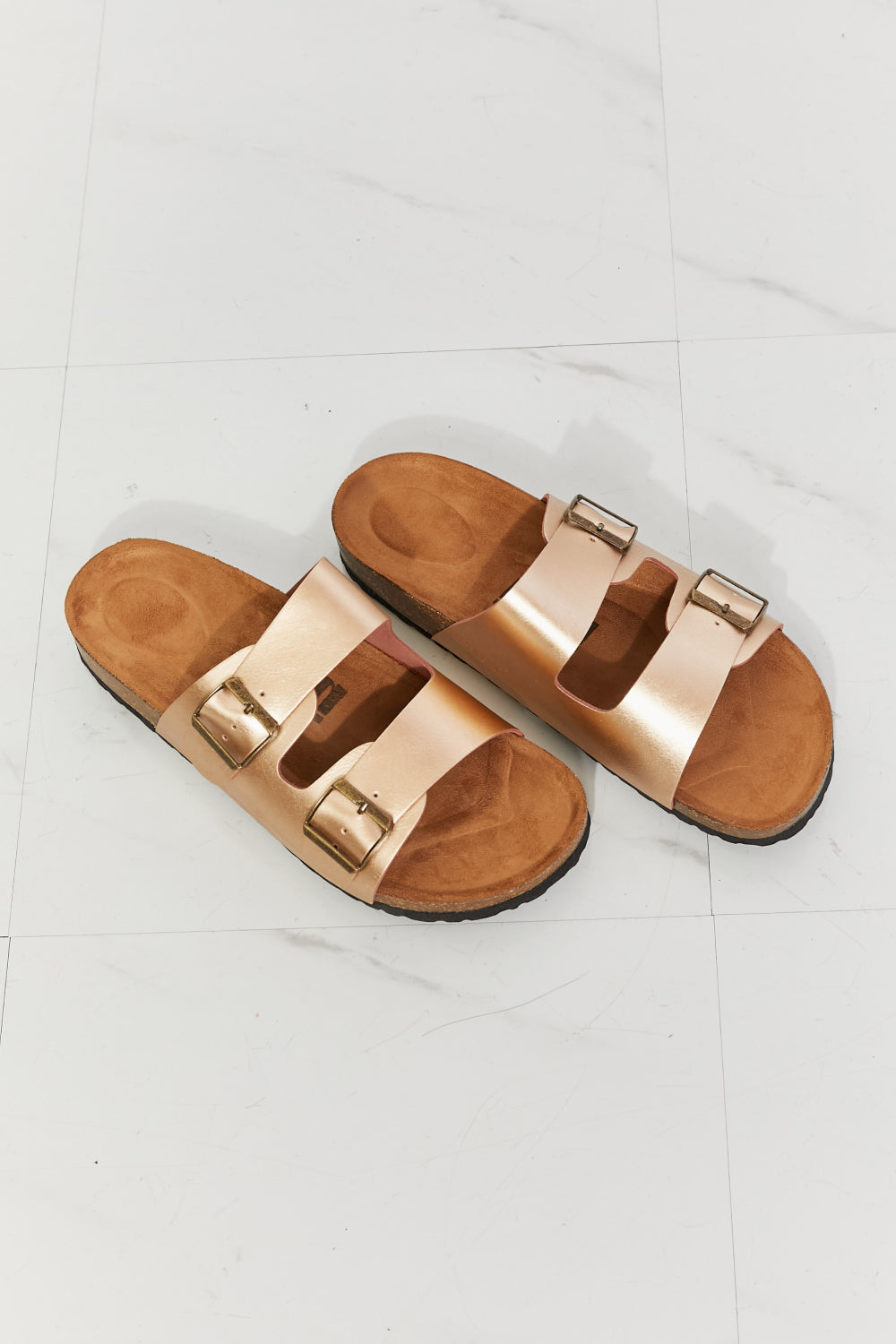 MMShoes Best Life Double-Banded Slide Sandal in Gold-Teresa&#39;s Fashionista LLC