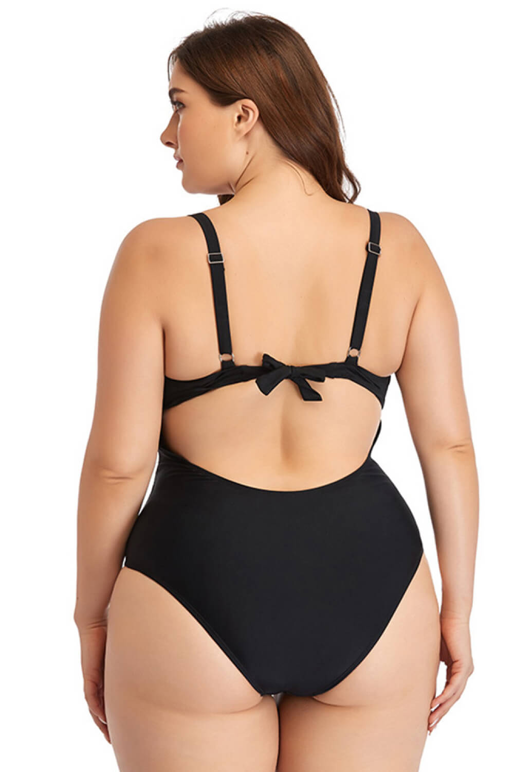 Plus Size Spliced Mesh Tie-Back One-Piece Swimsuit-Teresa&#39;s Fashionista LLC