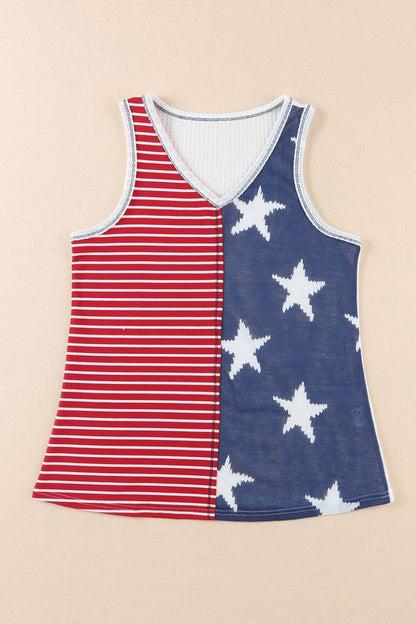 Star and Stripe V-Neck Tank-Teresa&#39;s Fashionista LLC