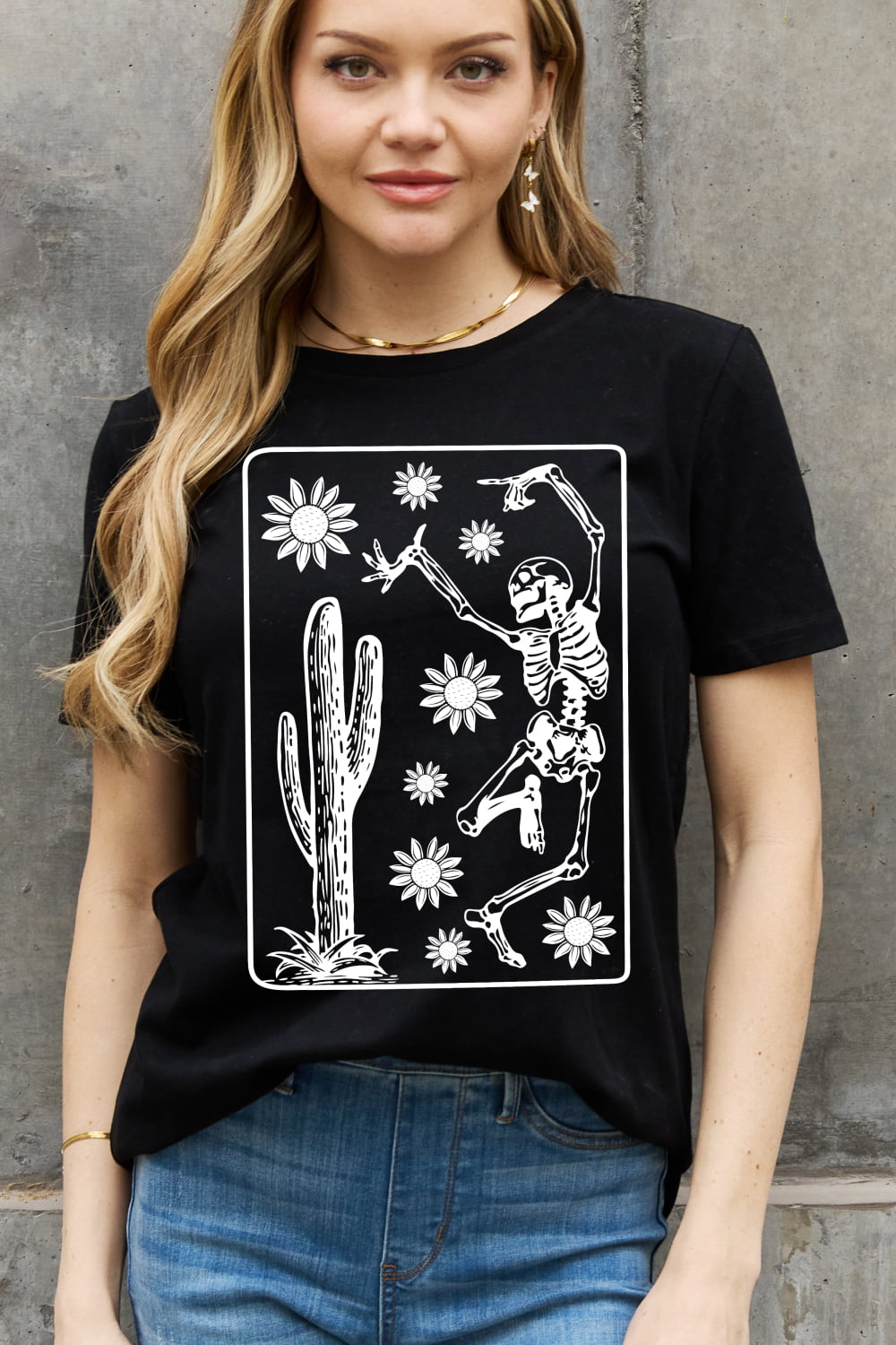 Simply Love Full Size Dancing Skeleton Graphic Cotton Tee-Teresa&#39;s Fashionista LLC