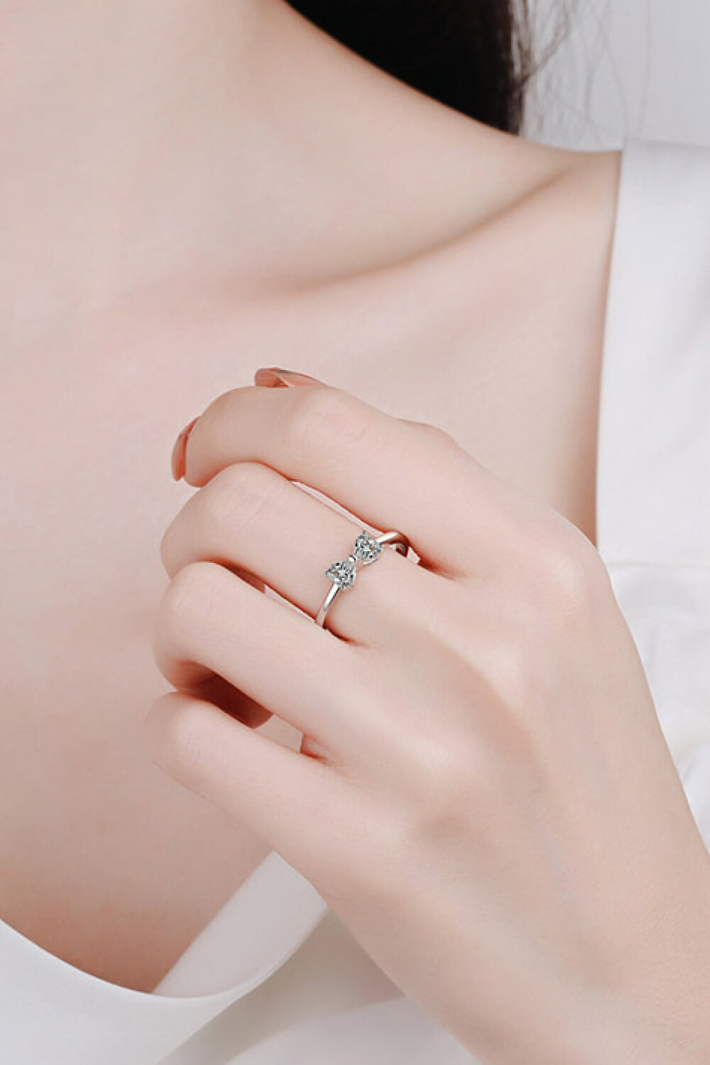 Moissanite Bow Rhodium-Plated Ring-Teresa&#39;s Fashionista LLC