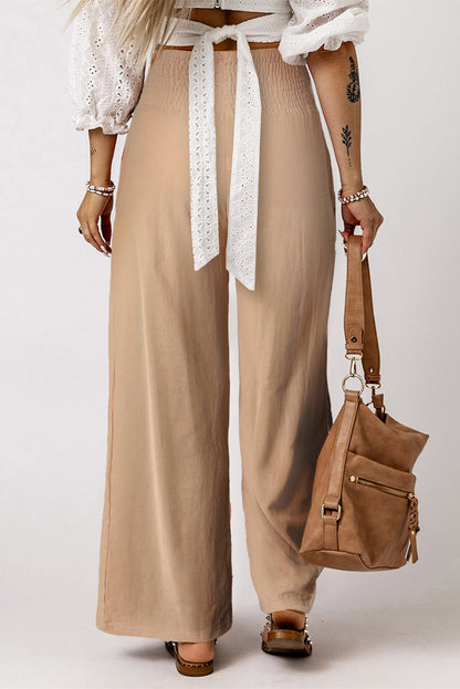 Smocked High Waist Wide Leg Pants-Teresa&#39;s Fashionista LLC