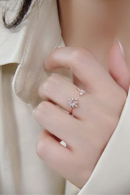 Moonstone 18K Rose Gold-Plated Open Ring-Teresa&#39;s Fashionista LLC