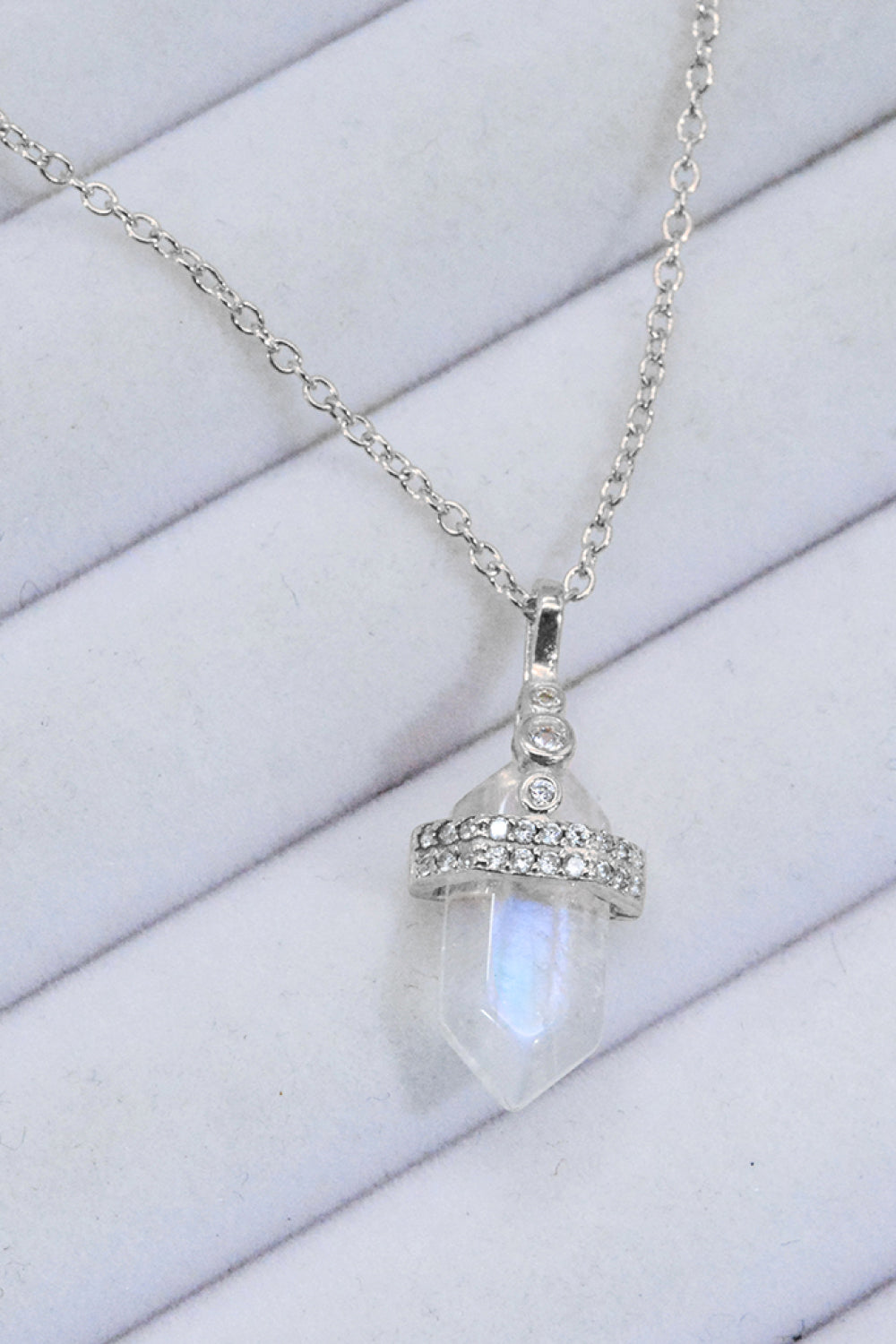 925 Sterling Silver Moonstone Pendant Necklace-Teresa&#39;s Fashionista LLC