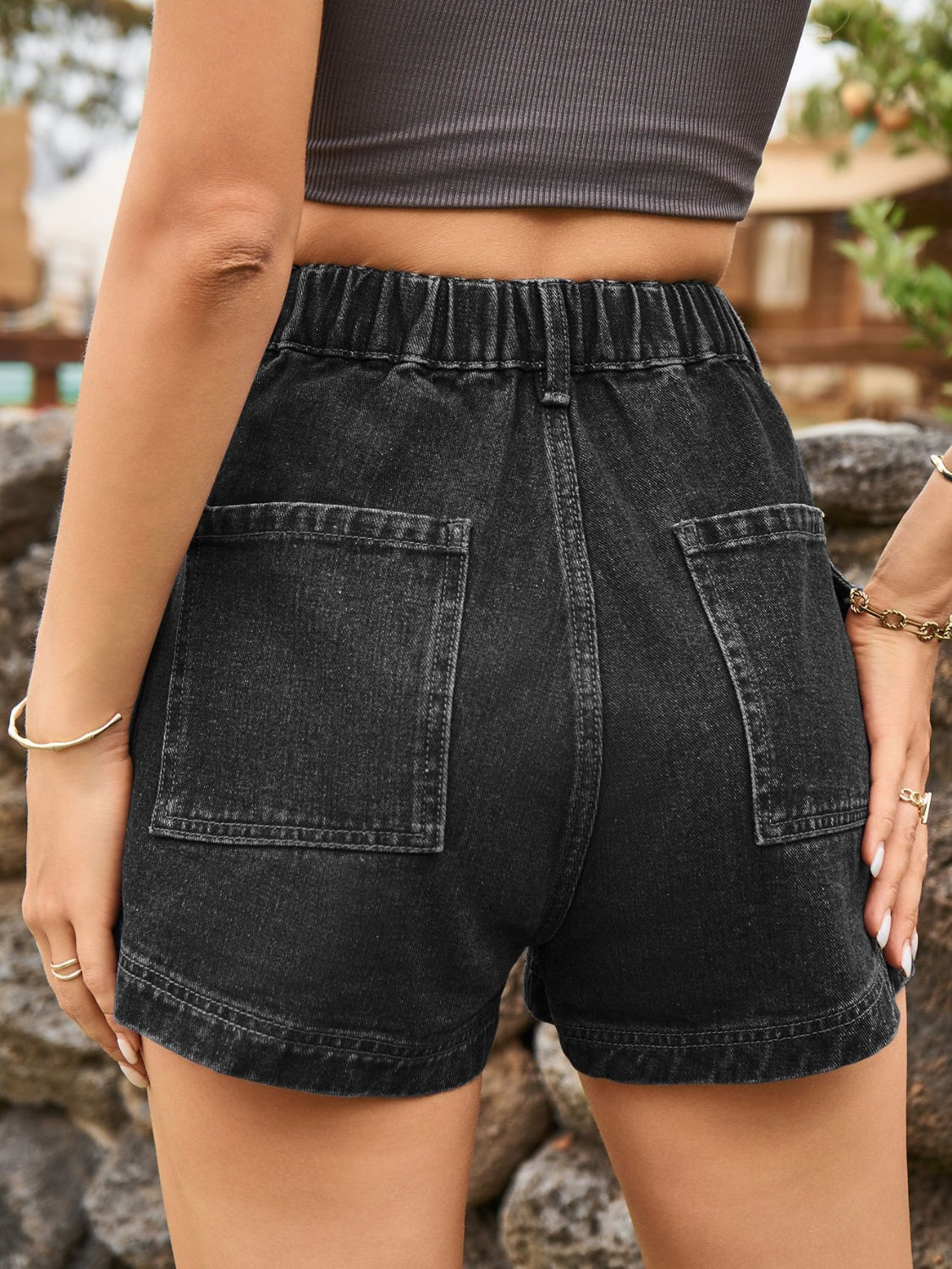 High Waist Denim Shorts with Pockets-Teresa&#39;s Fashionista LLC