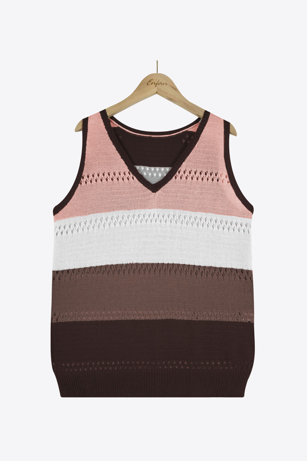 Striped Openwork V-Neck Knit Tank-Teresa&#39;s Fashionista LLC