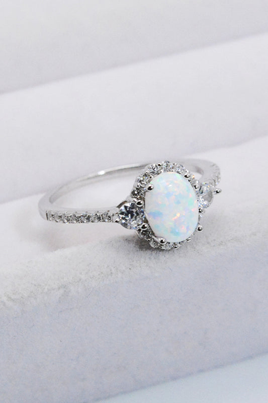 925 Sterling Silver Platinum-Plated Opal Ring-Teresa&#39;s Fashionista LLC