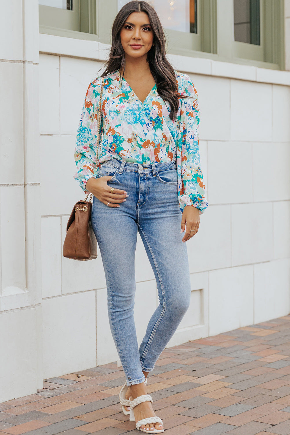 Floral Long Balloon Sleeve Bodysuit-Teresa&#39;s Fashionista LLC