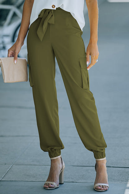 Tied High Waist Cargo Joggers-Teresa&#39;s Fashionista LLC