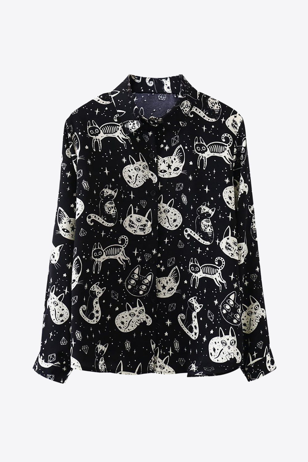 Cat Print Button-Up Shirt-Teresa&#39;s Fashionista LLC