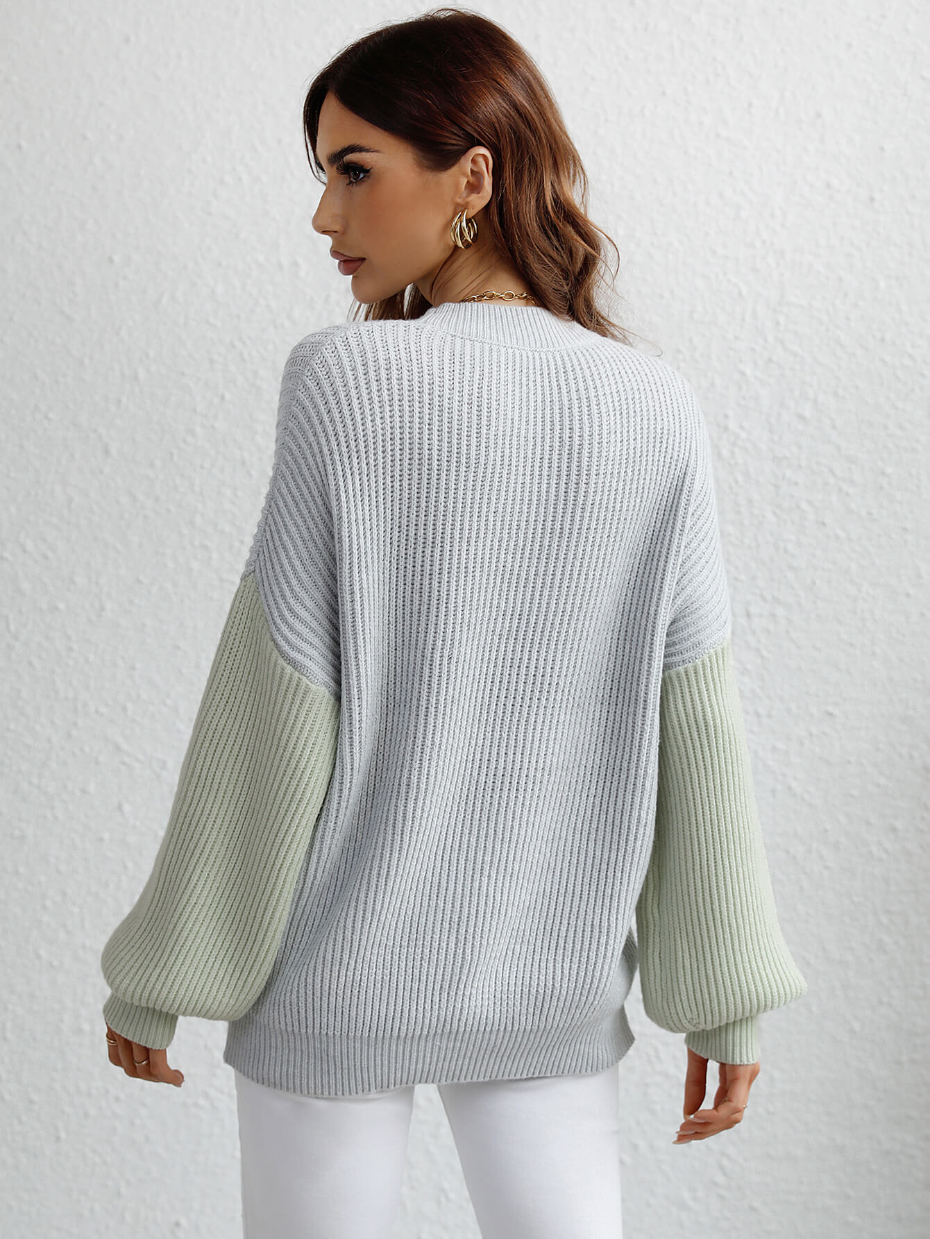 Two-Tone Rib-Knit Dropped Shoulder Sweater-Teresa&#39;s Fashionista LLC