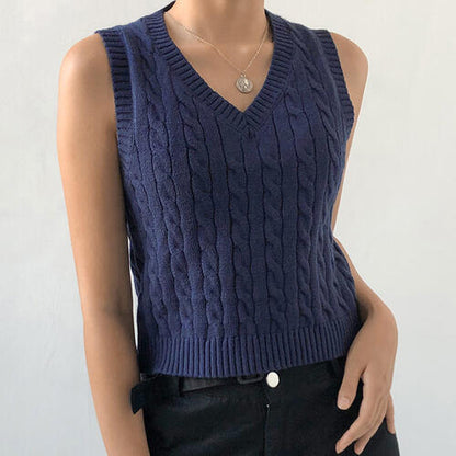 Cable-knit V-Neck Sweater Vest-Teresa&#39;s Fashionista LLC