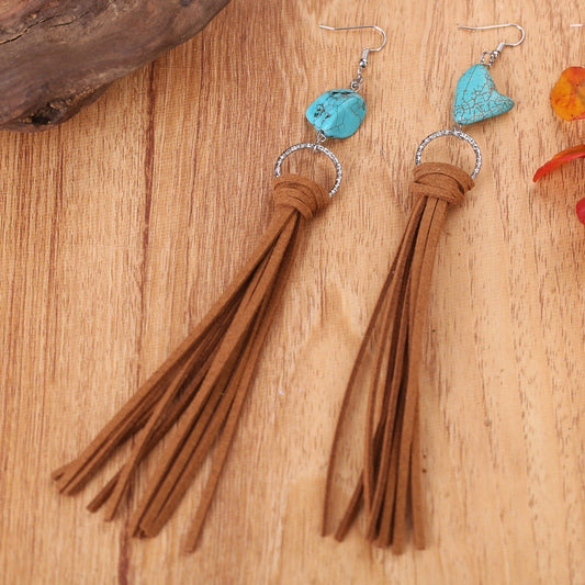 Turquoise Fringe Detail Earrings-Teresa&#39;s Fashionista LLC