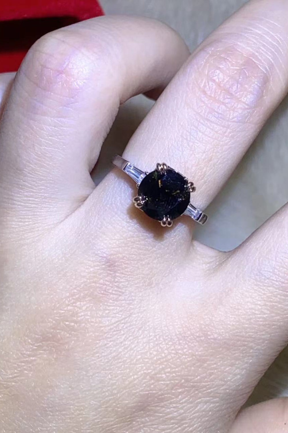 2 Carat Black Moissanite Platinum-Plated Ring-Teresa&#39;s Fashionista LLC