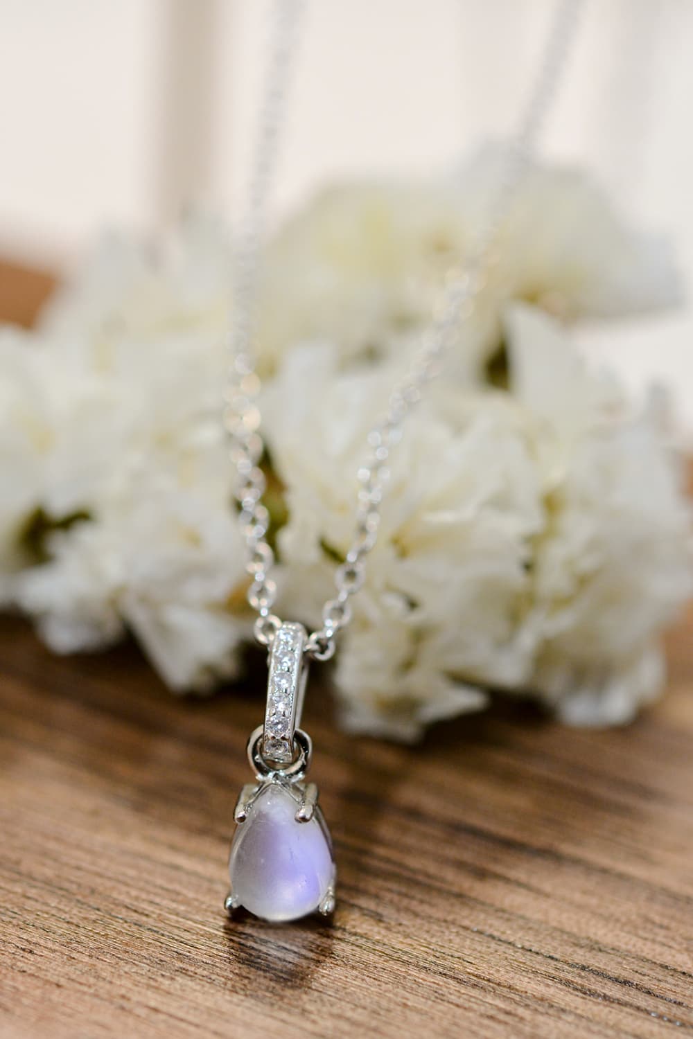 High Quality Natural Moonstone Teardrop Pendant 925 Sterling Silver Necklace-Teresa&#39;s Fashionista LLC