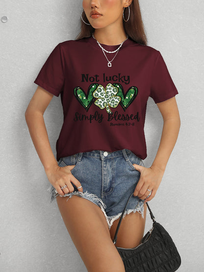 Lucky Clover Round Neck Short Sleeve T-Shirt-Teresa&#39;s Fashionista LLC