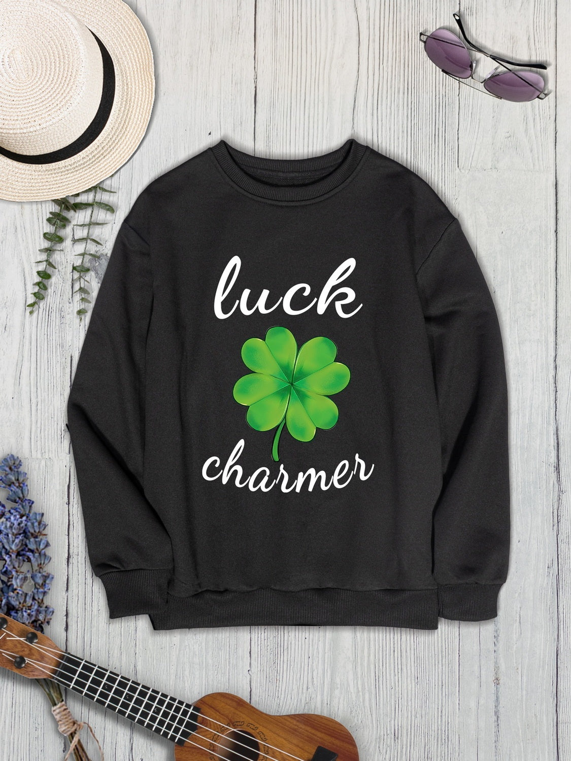 LUCK CHARMER Round Neck Sweatshirt-Teresa&#39;s Fashionista LLC