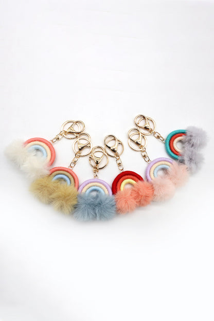 Assorted 4-Pack Rainbow Pom Pom Keychain-Teresa&#39;s Fashionista LLC