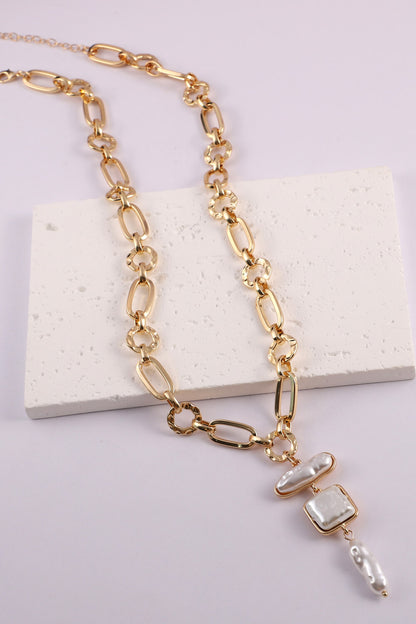 Freshwater Pearl Chunky Chain Necklace-Teresa&#39;s Fashionista LLC