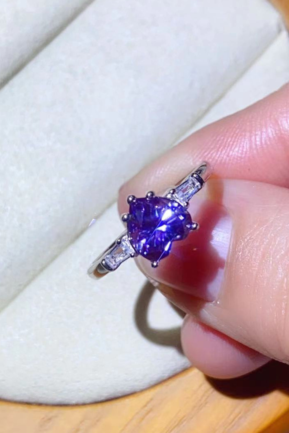 1 Carat Moissanite Heart-Shaped Platinum-Plated Ring in Purple-Teresa&#39;s Fashionista LLC