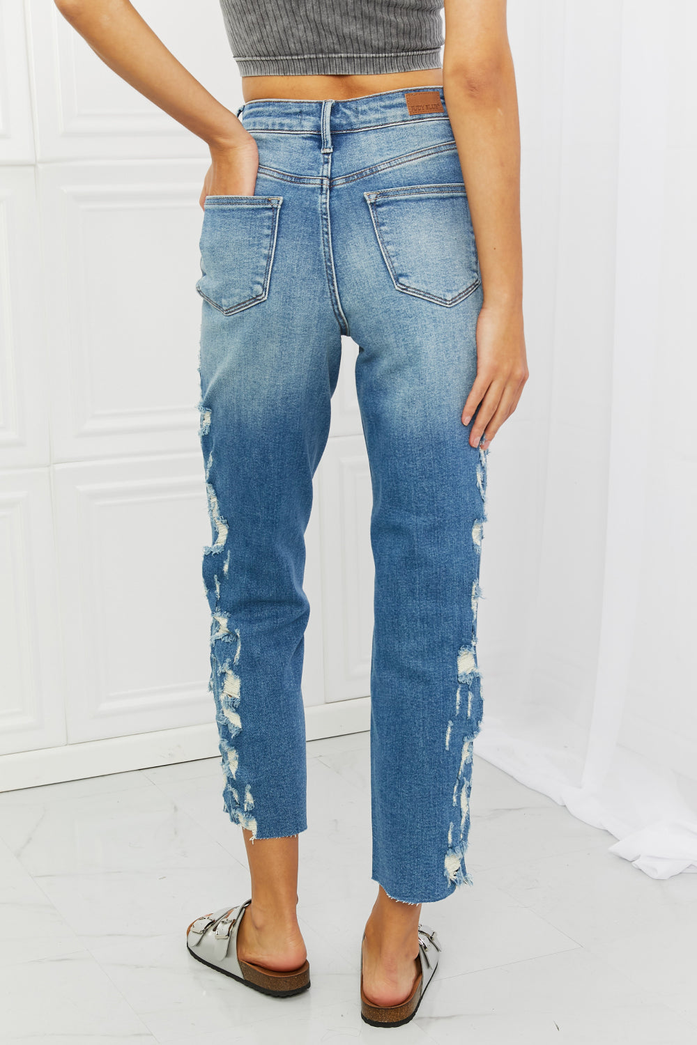 Judy Blue Laila Full Size Straight Leg Distressed Jeans-Teresa&#39;s Fashionista LLC