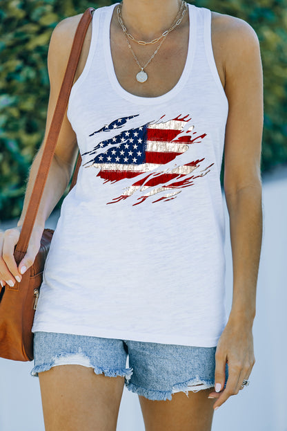 US Flag Graphic Racerback Tank-Teresa&#39;s Fashionista LLC