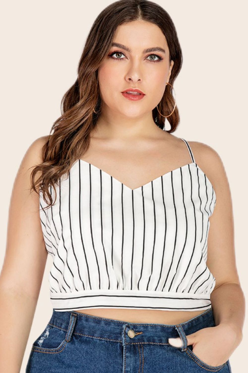 Plus Size Striped Tie-Back Cropped Cami-Teresa&#39;s Fashionista LLC