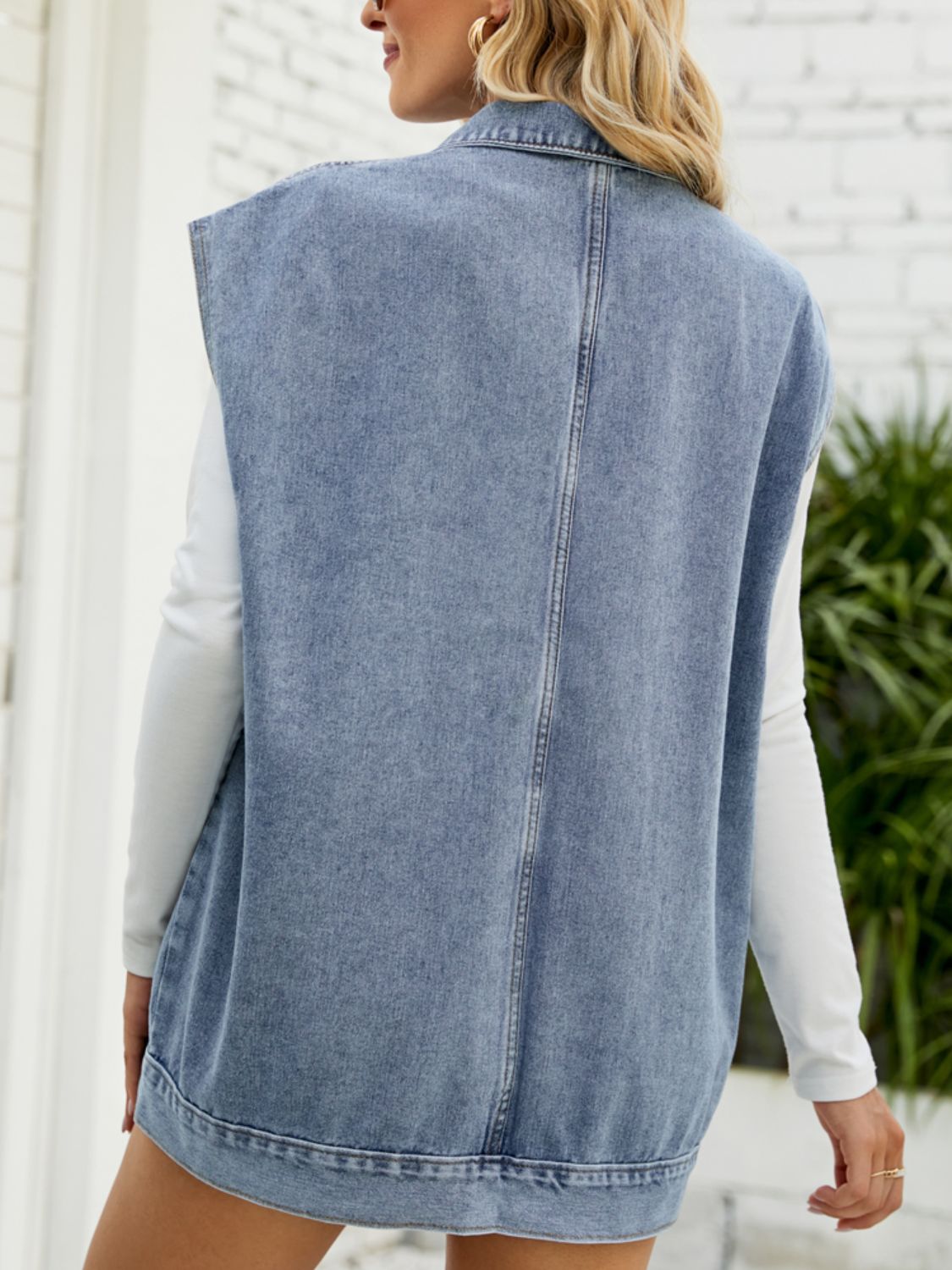 Collared Neck Sleeveless Denim Top with Pockets-Teresa&#39;s Fashionista LLC