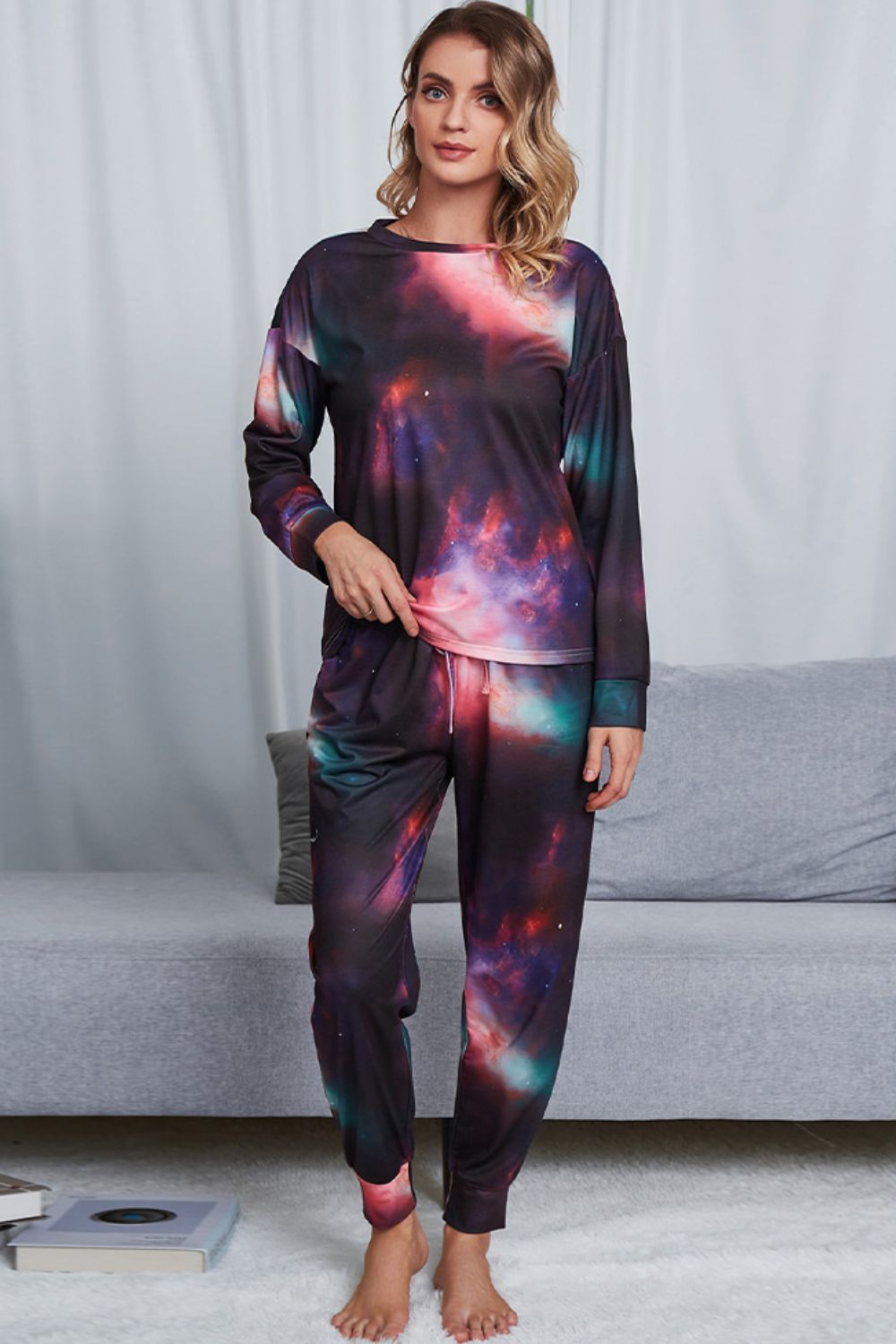 Tie-Dye Crewneck Top and Drawstring Waist Joggers Lounge Set-Teresa&#39;s Fashionista LLC