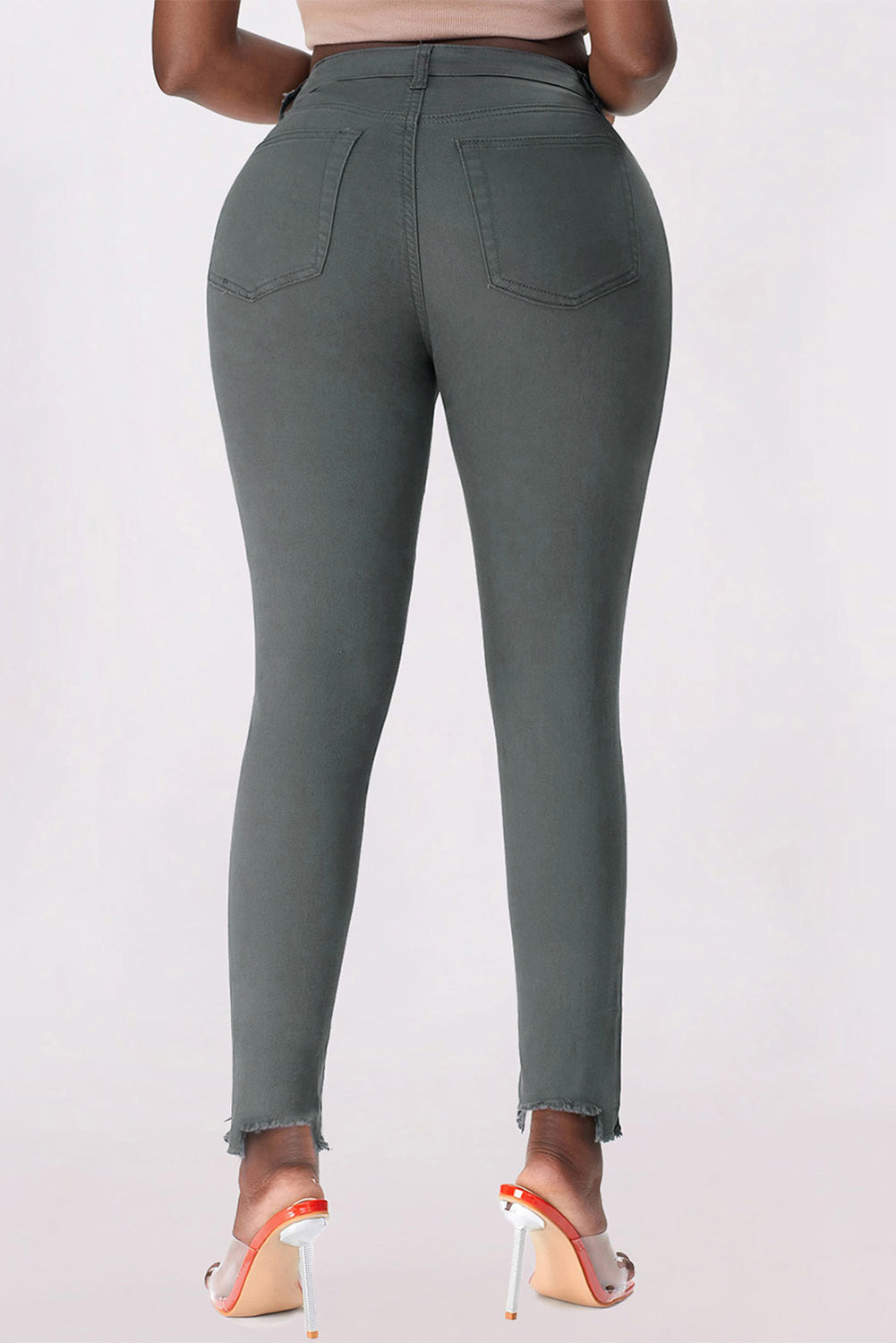 Button Fly Hem Detail Skinny Jeans-Teresa&#39;s Fashionista LLC