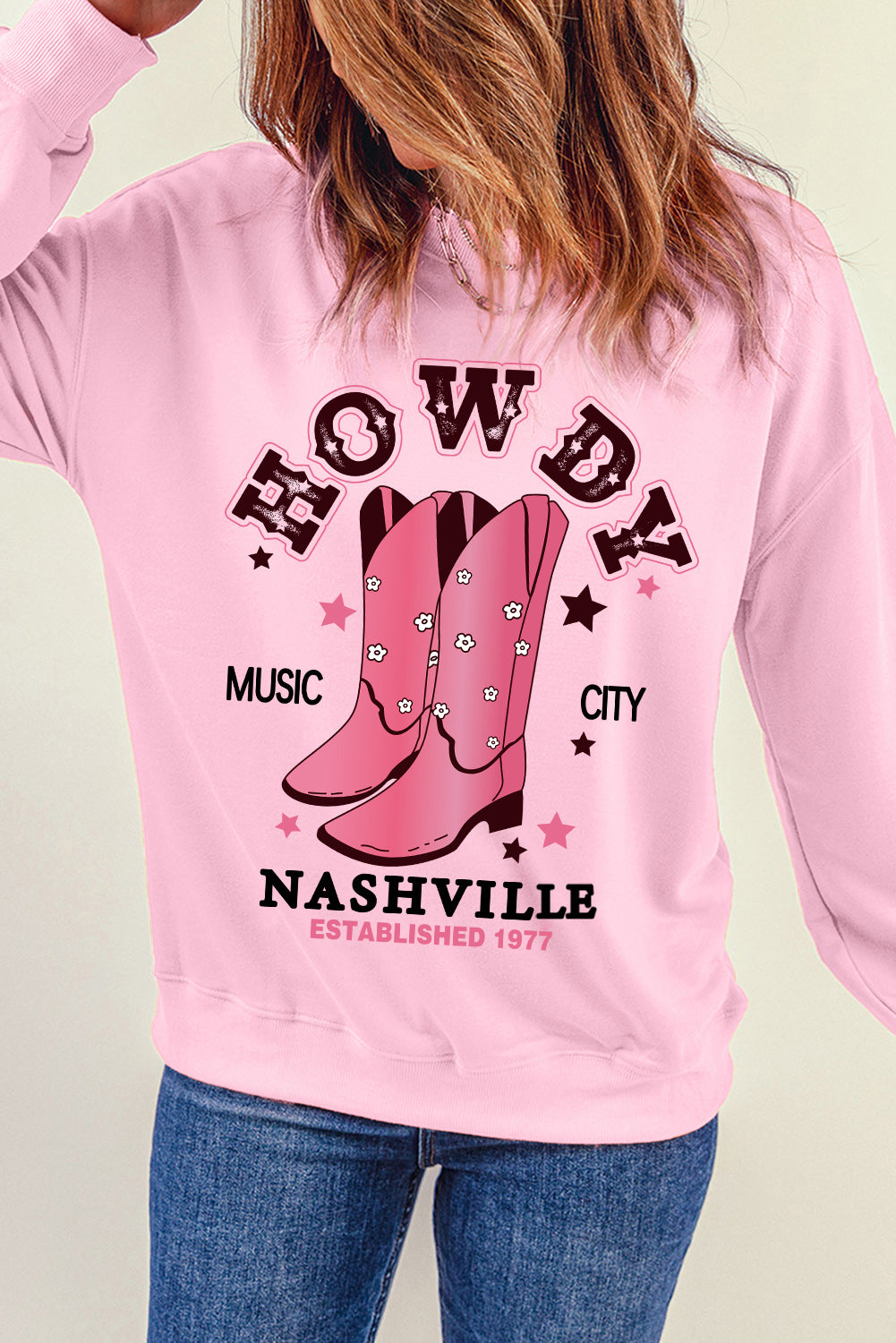 Cowboy Boots Graphic Dropped Shoulder Sweatshirt-Teresa&#39;s Fashionista LLC