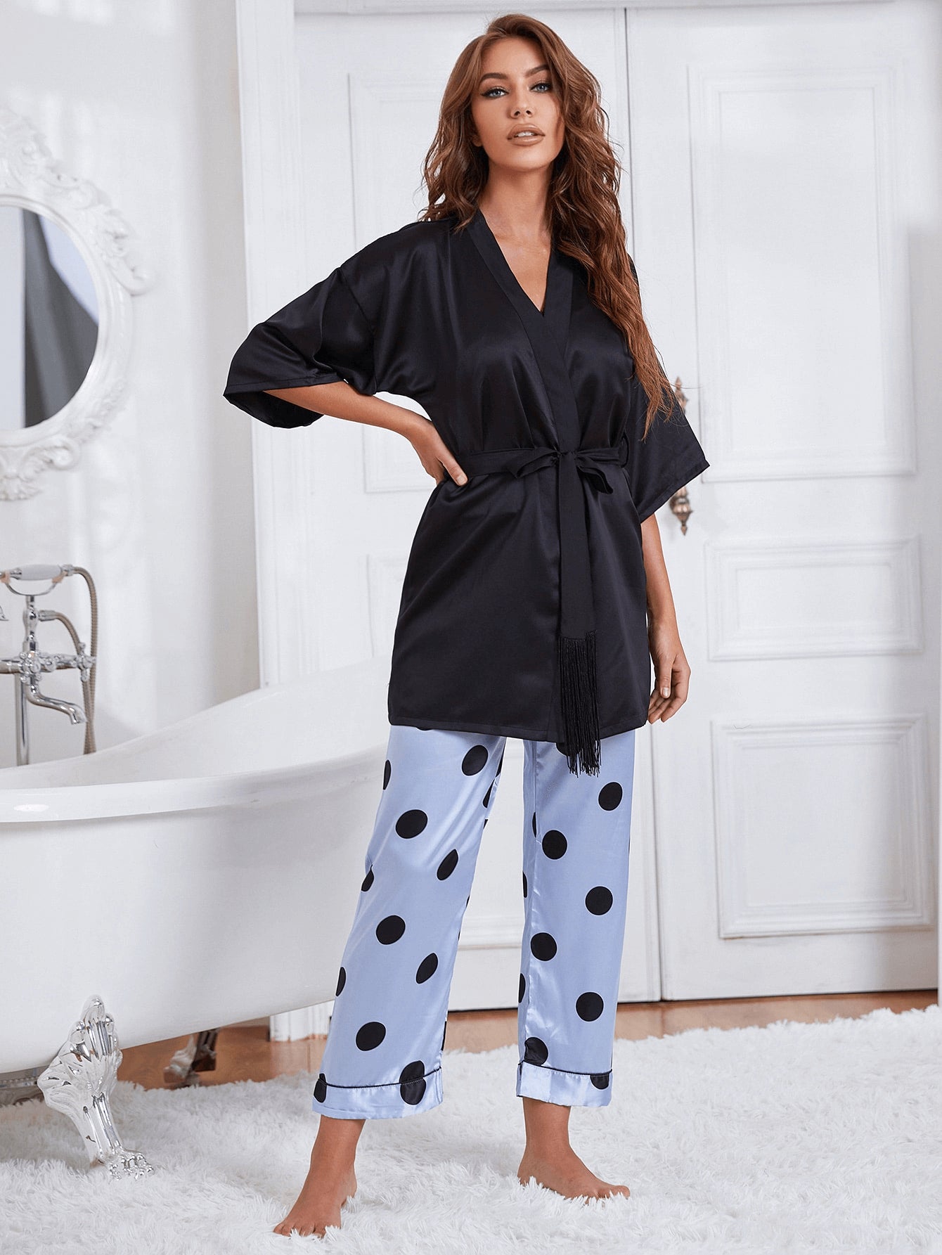 Cami, Robe, and Printed Pants Pajama Set-Teresa&#39;s Fashionista LLC