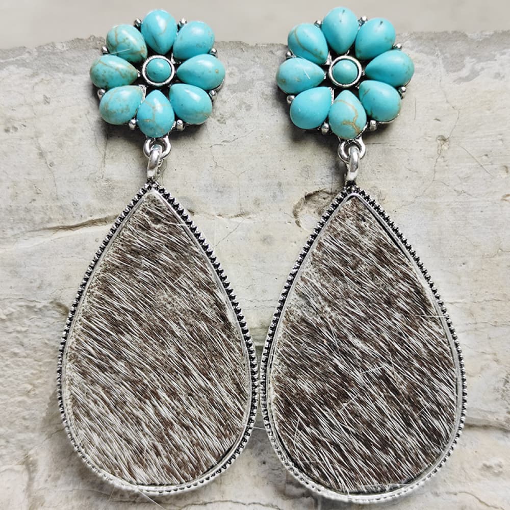 Turquoise Flower Teardrop Earrings-Teresa&#39;s Fashionista LLC