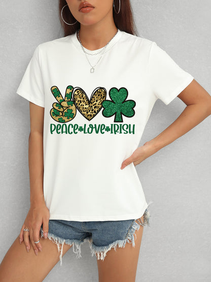 PEACE LOVE IRISH Round Neck Short Sleeve T-Shirt-Teresa&#39;s Fashionista LLC