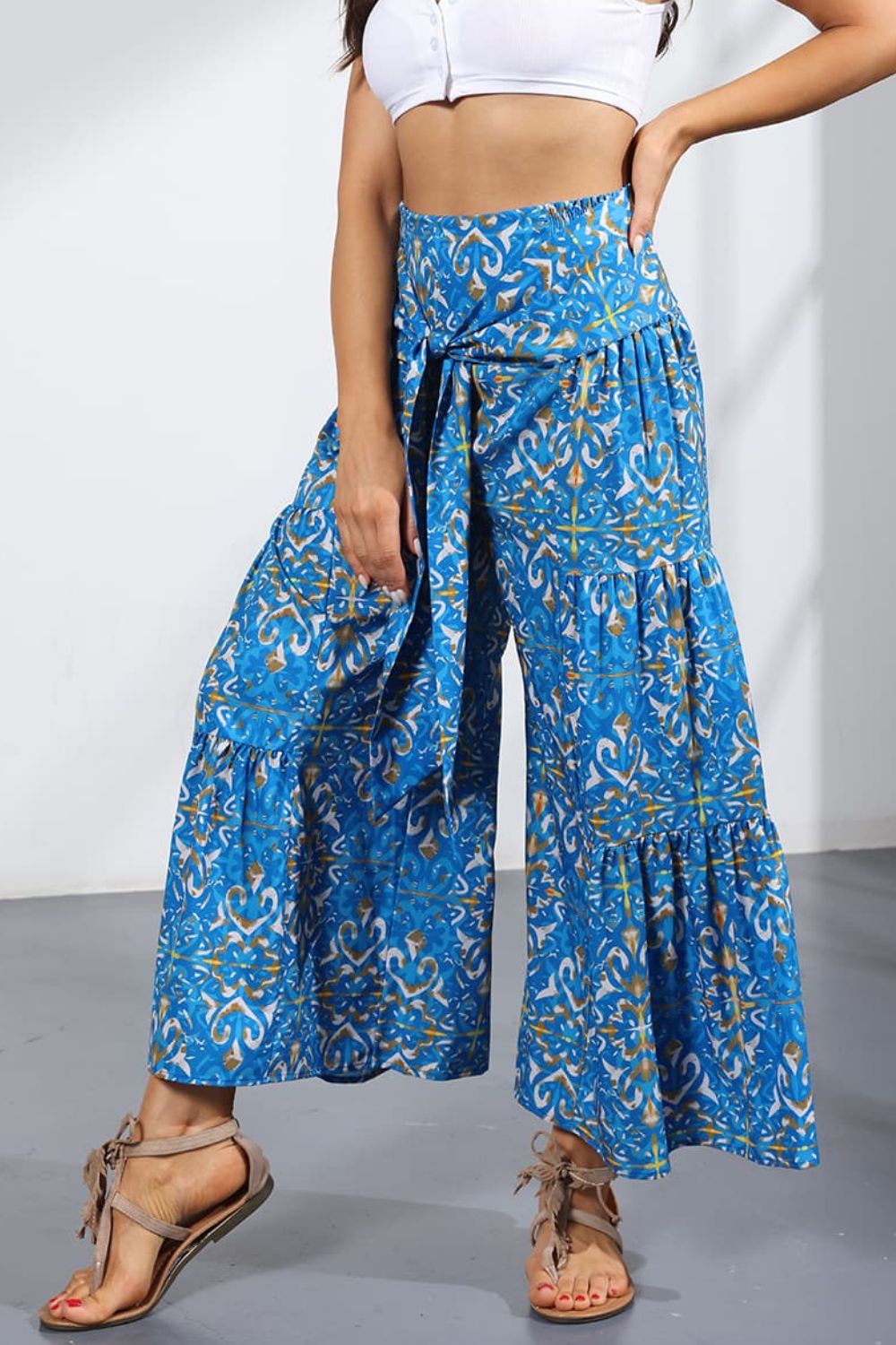 Printed Tie-Front Culottes-Teresa&#39;s Fashionista LLC