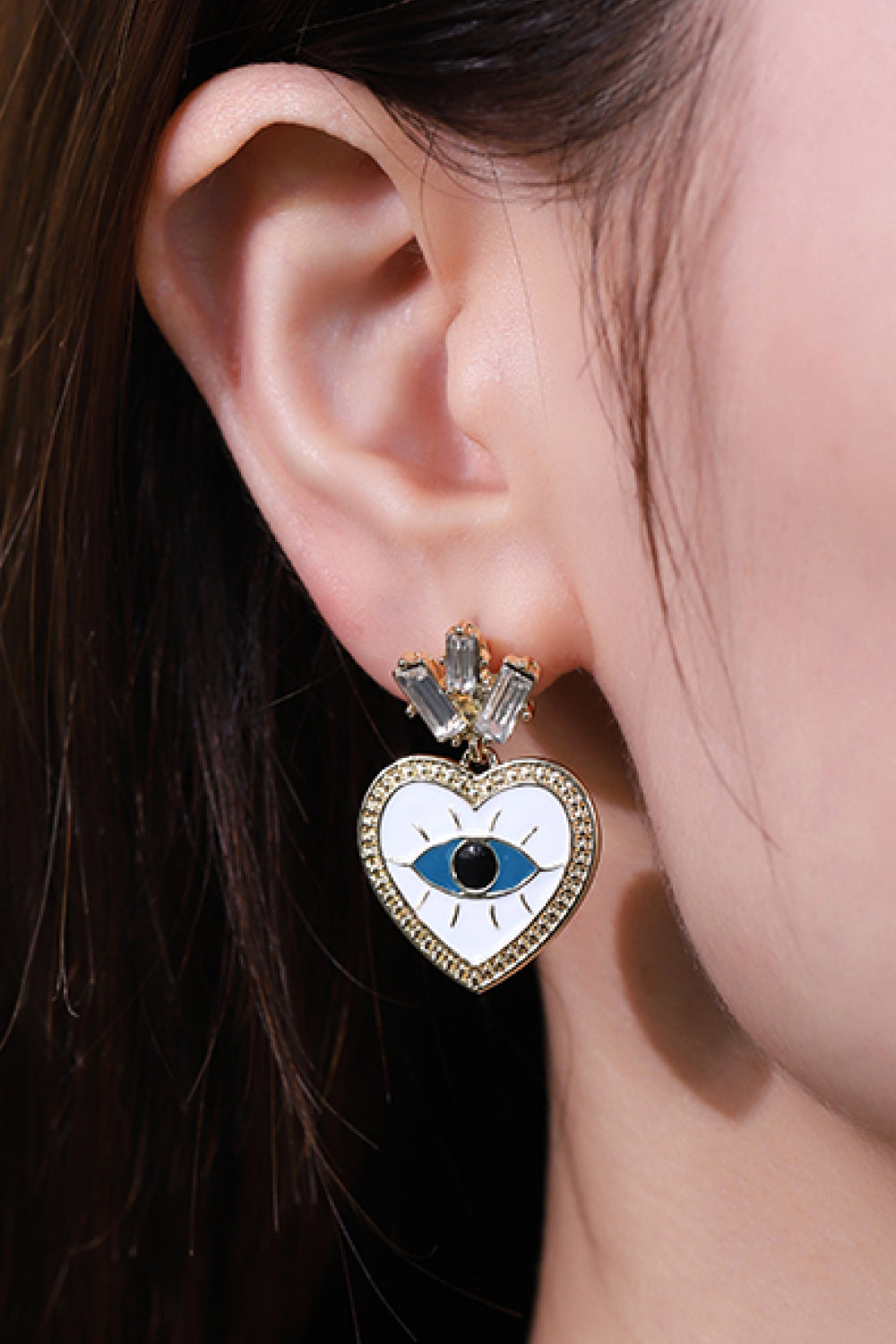 Evil Eye Heart-Shaped Drop Earrings-Teresa&#39;s Fashionista LLC