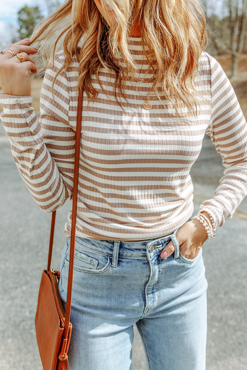 Striped Mock Neck Long Sleeve Top-Teresa&#39;s Fashionista LLC