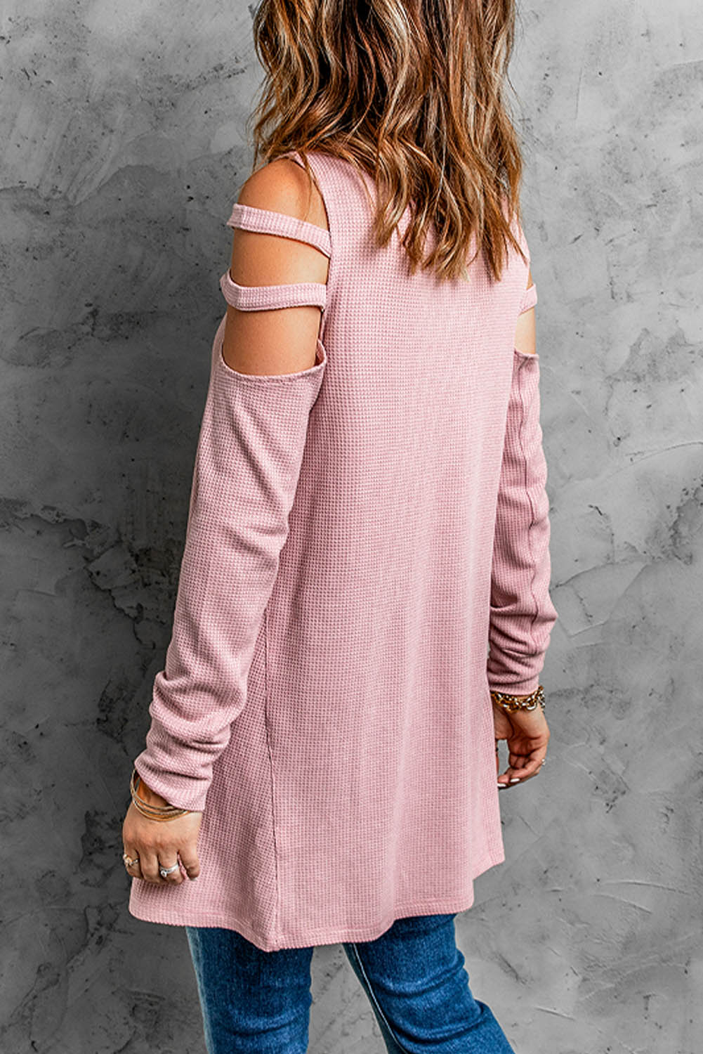 Cutout Waffle Knit Tunic Top-Teresa&#39;s Fashionista LLC