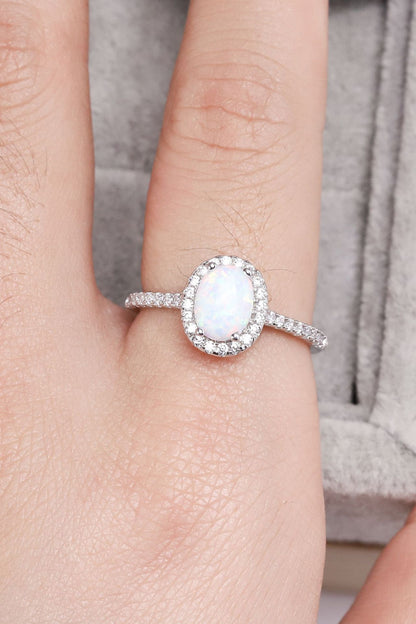 Opal 925 Sterling Silver Halo Ring-Teresa&#39;s Fashionista LLC