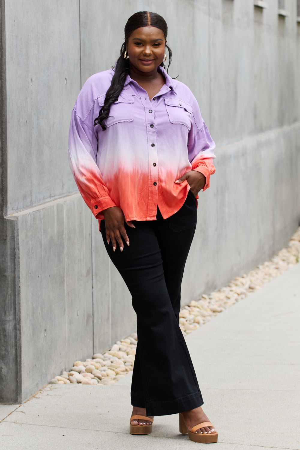 White Birch Relaxed Fit Tie-Dye Button Down Top-Teresa&#39;s Fashionista LLC