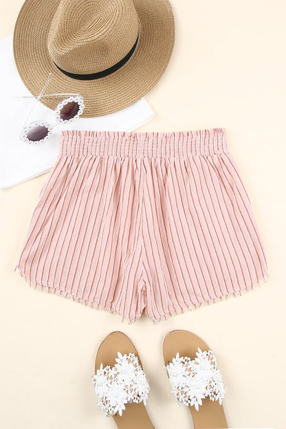 Striped Frayed Hem Paperbag Shorts-Teresa&#39;s Fashionista LLC