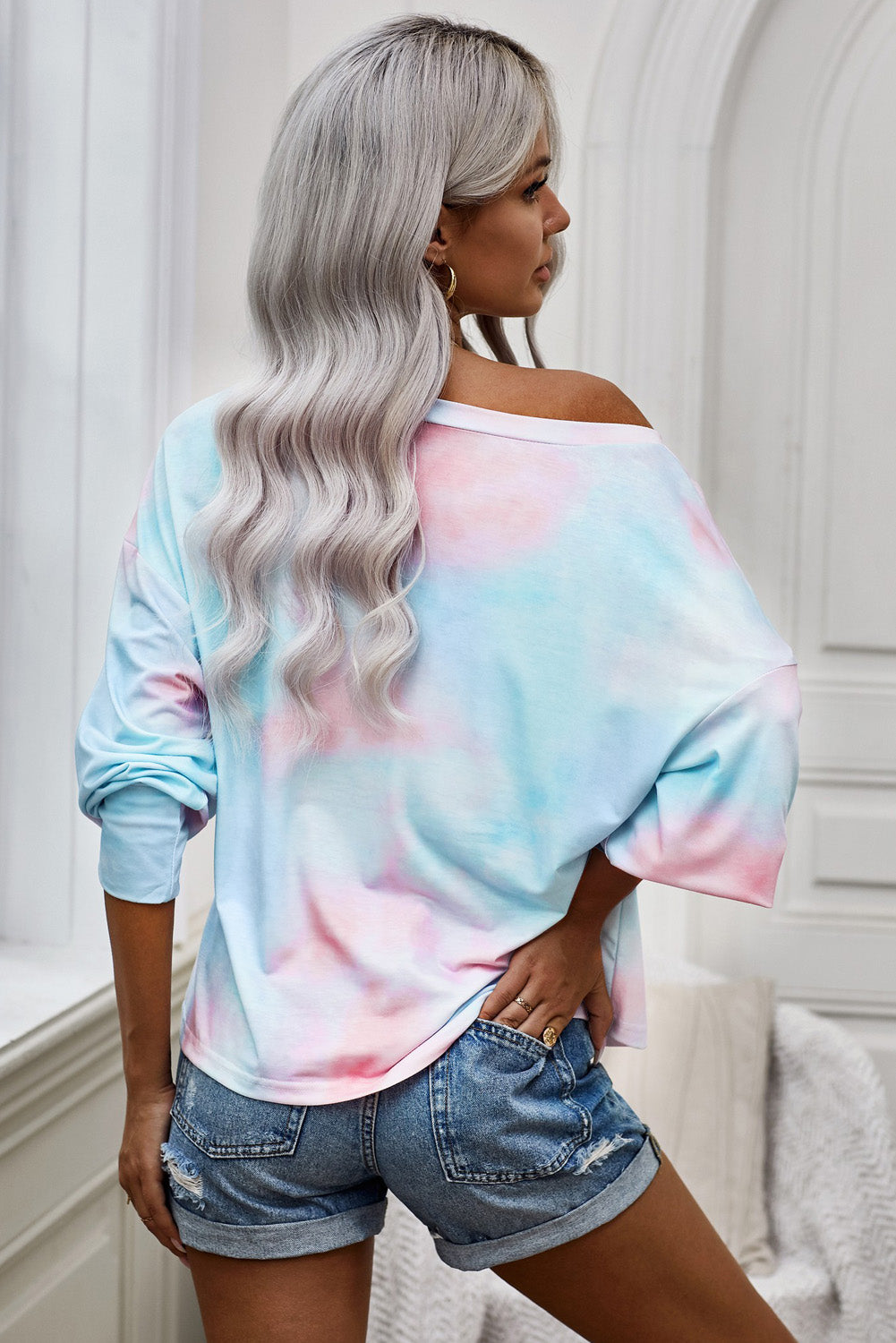 Tie-Dye Boat Neck Batwing Sleeve Tee-Teresa&#39;s Fashionista LLC