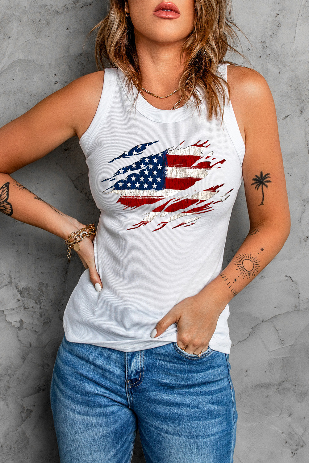 Full Size US Flag Graphic Round Neck Tank-Teresa&#39;s Fashionista LLC