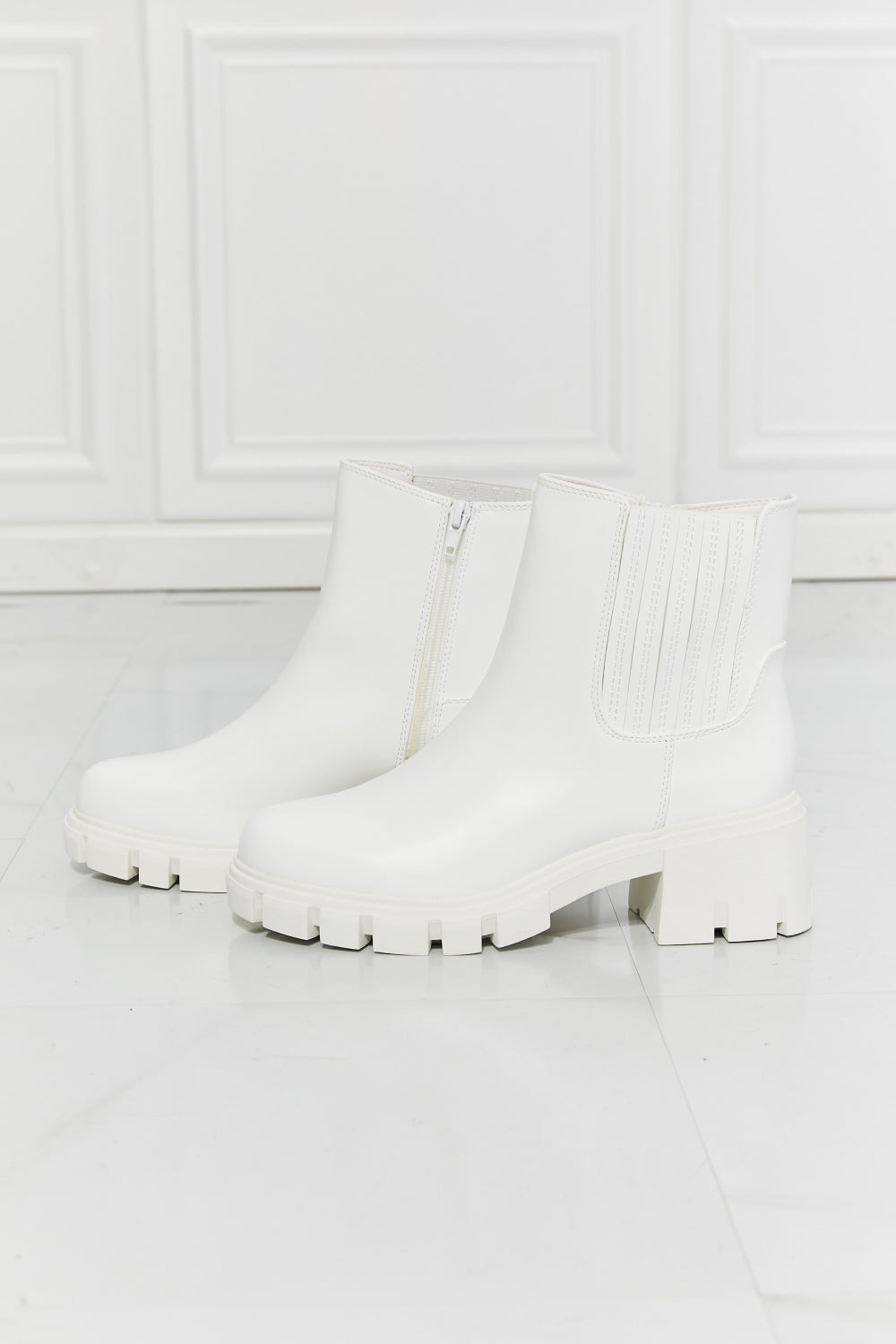 MMShoes What It Takes Lug Sole Chelsea Boots in White-Teresa&#39;s Fashionista LLC