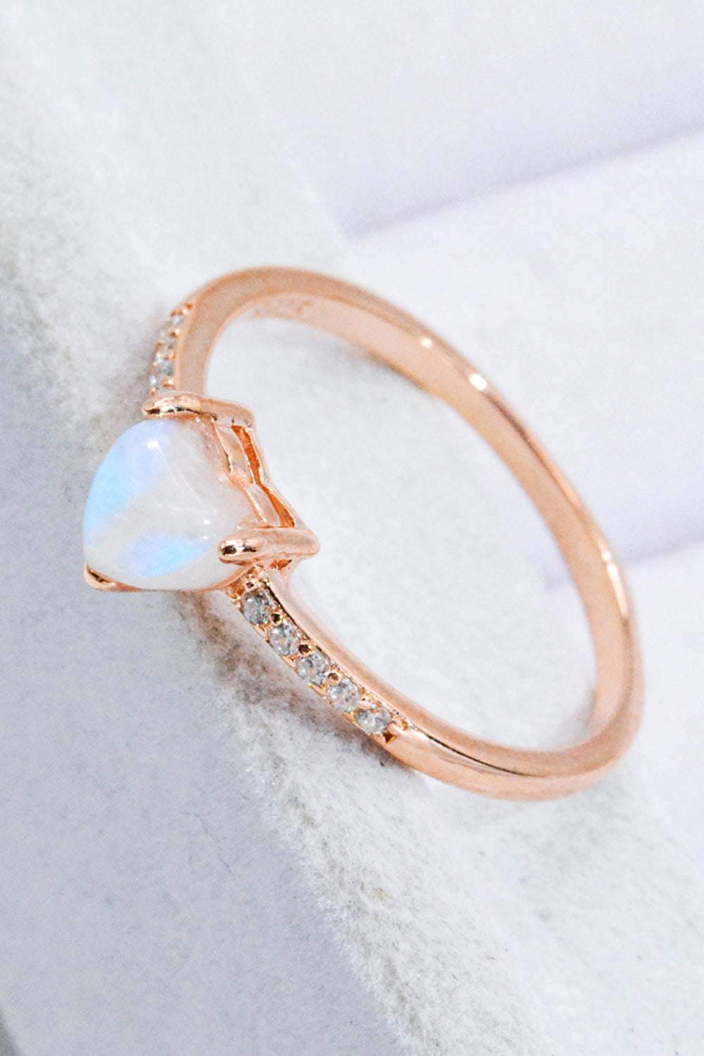 Natural Moonstone Heart 18K Rose Gold-Plated Ring-Teresa&#39;s Fashionista LLC