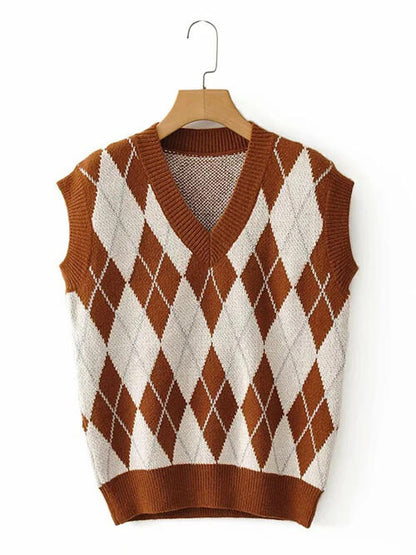 Geometric V-Neck Sweater Vest-Teresa&#39;s Fashionista LLC