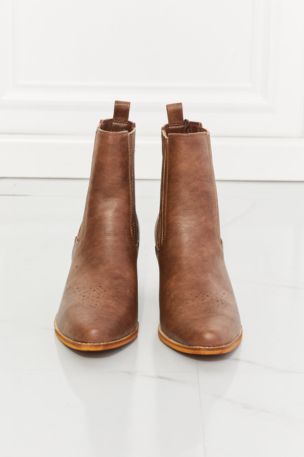 MMShoes Love the Journey Stacked Heel Chelsea Boot in Chestnut-Teresa&#39;s Fashionista LLC