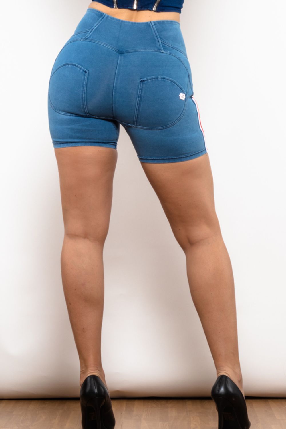 Full Size Side Stripe Zip Closure Denim Shorts-Teresa&#39;s Fashionista LLC