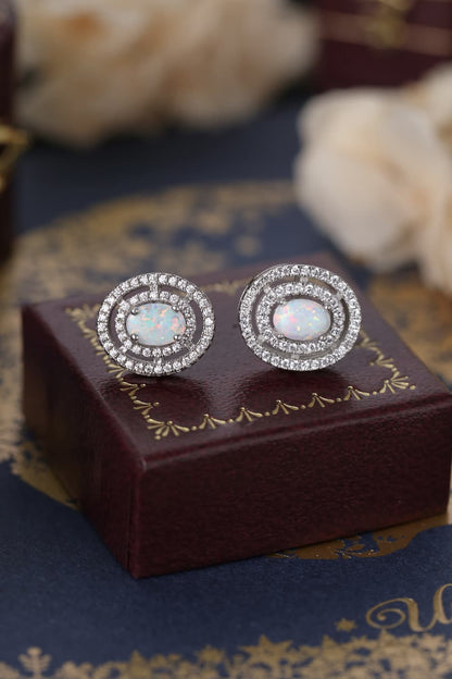 925 Sterling Silver Opal Round Stud Earrings-Teresa&#39;s Fashionista LLC